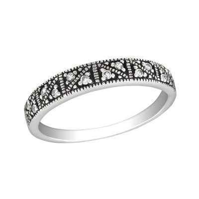 Silver Patterned Ring with Cubic Zirconia