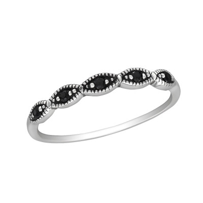 Silver Stackable Ring with Black Spinel
