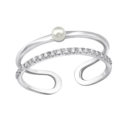 Silver Stackable Ring with Cubic Zirconia and Synthetic Pearl