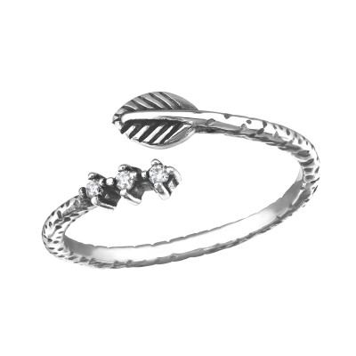 Open Leaf Sterling Silver Ring with Cubic Zirconia