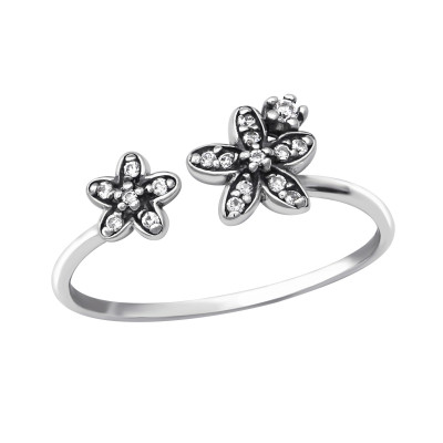 Flower Sterling Silver Ring with Cubic Zirconia