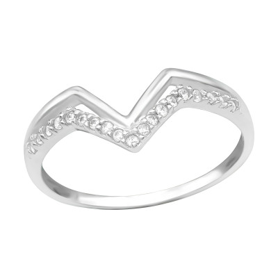 Silver V Shaped Ring with Cubic Zirconia