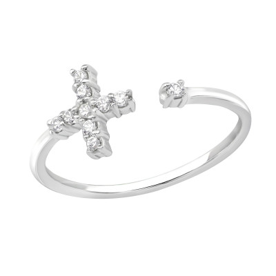 Open Cross Sterling Silver Ring with Cubic Zirconia