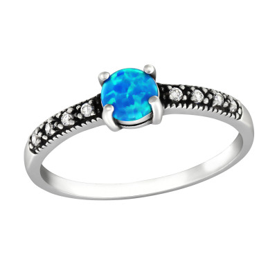 Silver Solitaire Ring With Pacific Blue and Cubic Zirconia