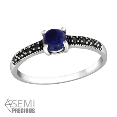 Silver Solitaire Ring with Sodalite and Black Spinel