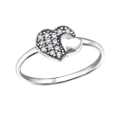 Silver Double Heart Ring with Cubic Zirconia