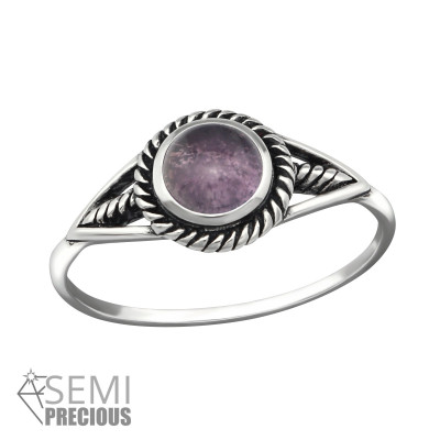 Silver Round Ring with Amethyst Semi Precious