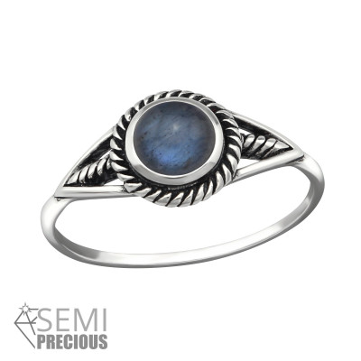 Silver Round Ring with Labradorite Semi Precious