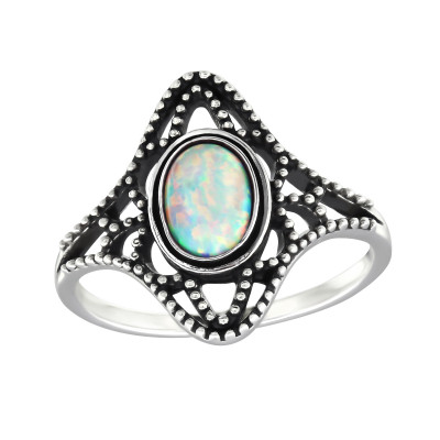 Silver Antique Ring with Synthetic Opal