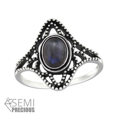 Silver Antique Ring with Labradorite Semi Precious Natural Stone