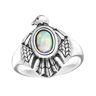 Silver Eagle Ring with Fire Snow