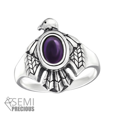 Silver Eagle Ring with Amethyst Semi Precious Natural Stone