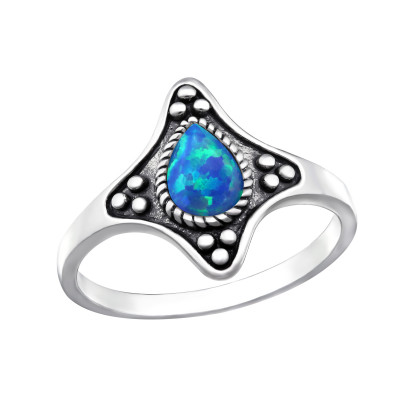 Silver Oxidized Ring with Pacific Blue