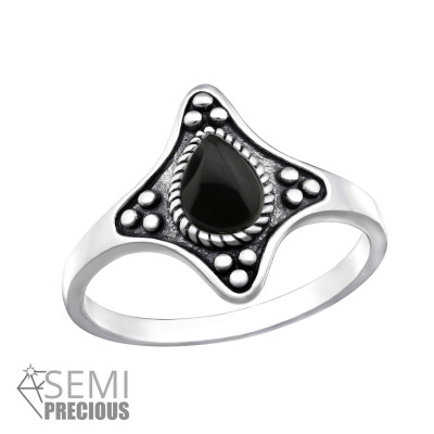 Silver Oxidized Ring with Black Onyx