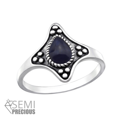 Silver Oxidized Ring with Sodalite