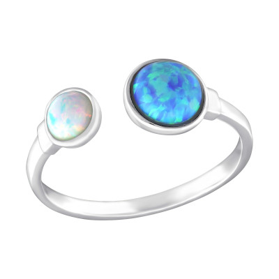 Silver Double Round Ring with synthetic Opals