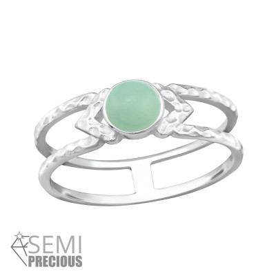 Silver Double Line Ring with Amazonite Natural Stone