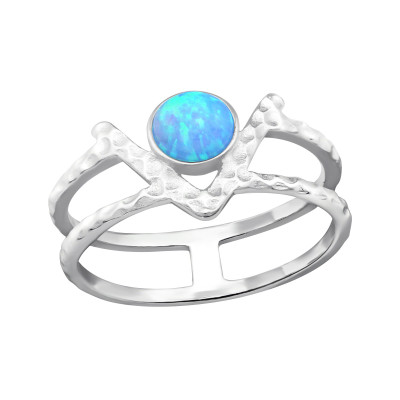 Silver Double Line Ring with Opal