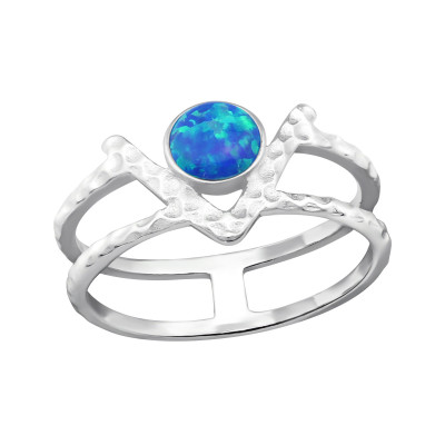 Silver Double Line Ring with Pacific Blue