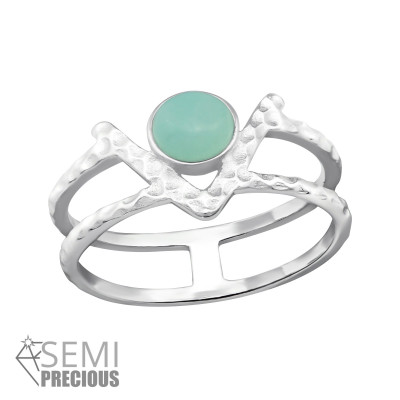 Silver Double Line Ring with Amazonite