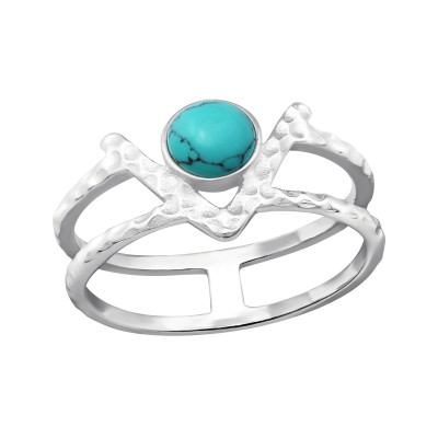 Double Line Sterling Silver Ring with Semi Precious