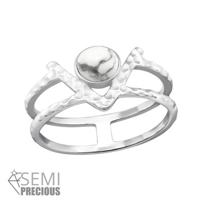 Silver Double Line Ring with Howlite