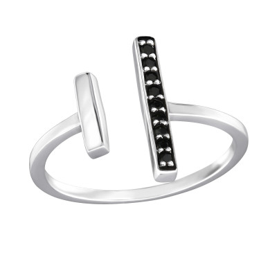 Silver Open Bar Ring with Black Spinel