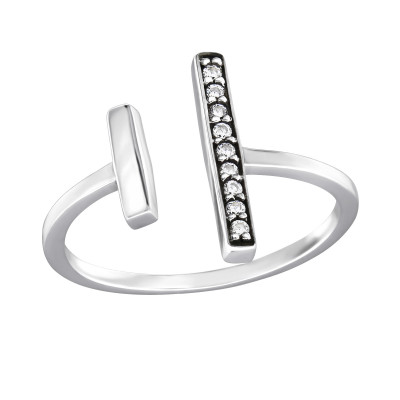 Silver Open Bar Ring with Cubic Zirconia