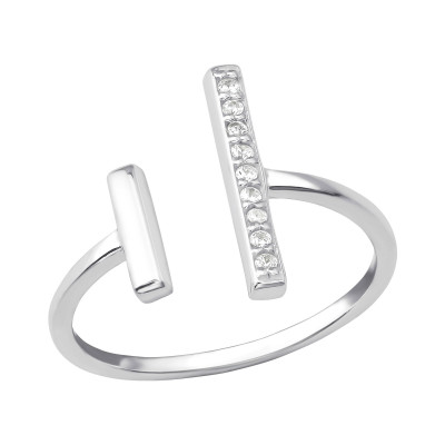 Silver Open Bar Ring with Cubic Zirconia