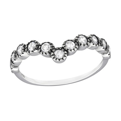 Silver V-Shaped Ring with Cubic Zirconia