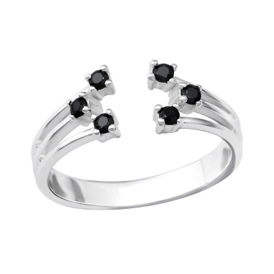 Silver Open Ring with Black Spinel