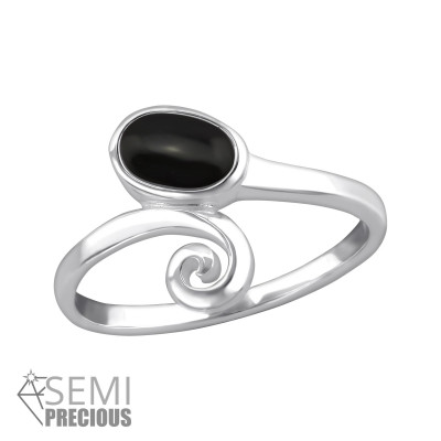 Silver Oval Ring with Black Onyx