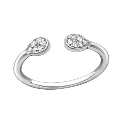 Silver Open Pear Ring with Cubic Zirconia