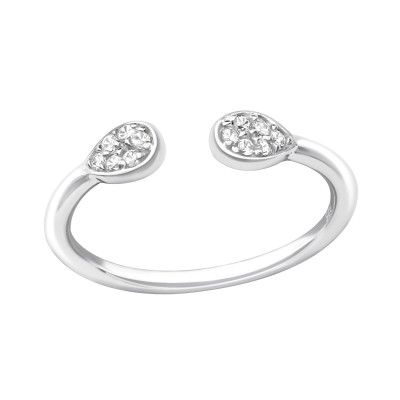 Open Pear Sterling Silver Ring with Cubic Zirconia