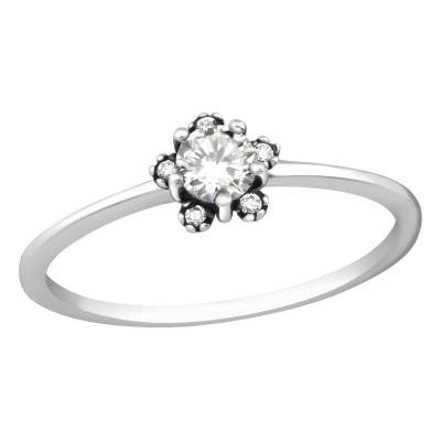 Silver Flower Ring with Cubic Zirconia