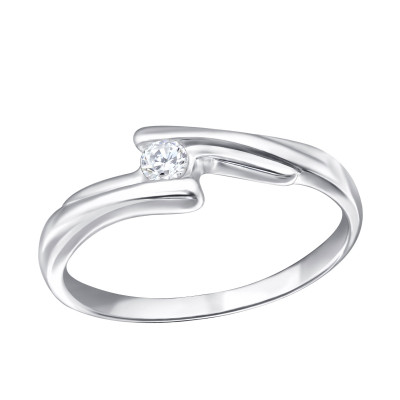 Single Stone Sterling Silver Ring with Cubic Zirconia