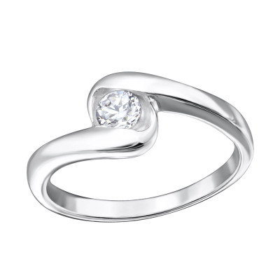 Single Stone Sterling Silver Ring with Cubic Zirconia