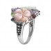 Floral Sterling Silver Ring with Semi Precious and Shell/Imitation Stone