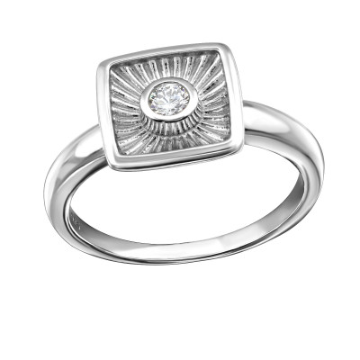 Single Stone Sterling Silver Ring with Cubic Zirconia