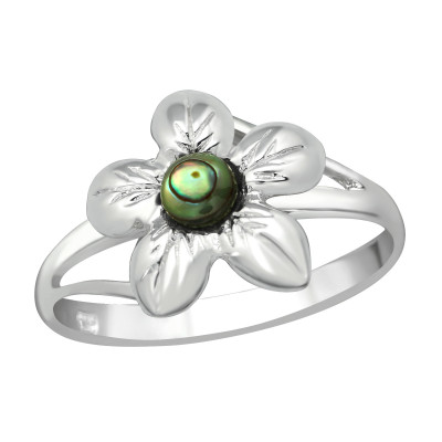 Silver Flower Ring with Imitation Abalone 