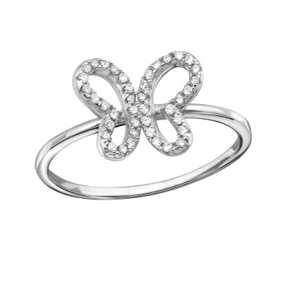 Silver Butterfly Ring with Cubic Zirconia