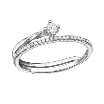 Unique Intertwined Sterling Silver Ring with Cubic Zirconia