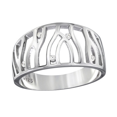 Patterned Sterling Silver Ring with Cubic Zirconia