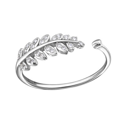 Silver Leaf Ring with Cubic Zirconia