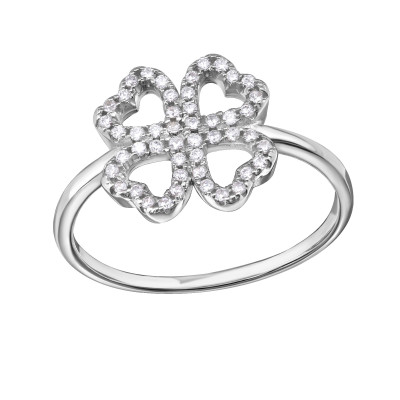 Lucky Clover Sterling Silver Ring with Cubic Zirconia