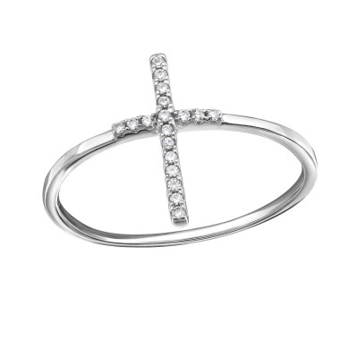 Cross Sterling Silver Ring with Cubic Zirconia
