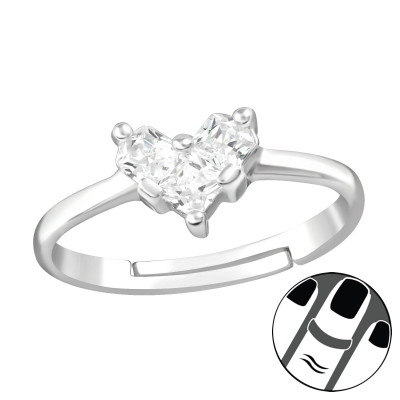 Silver Heart Midi Ring with Cubic Zirconia