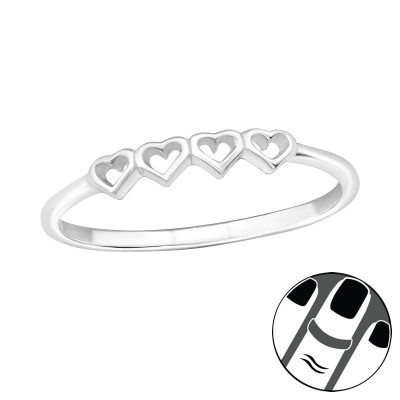 Silver Hearts Midi Ring