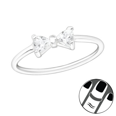 Silver Bow Midi Ring with Cubic Zirconia