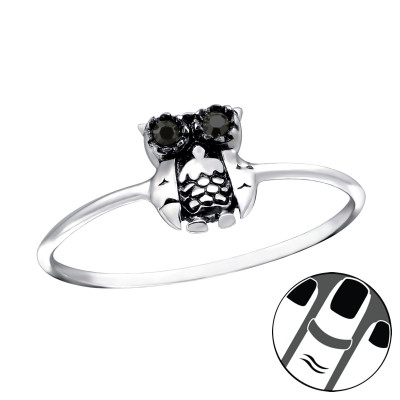 Silver Owl Midi Ring with Crystal